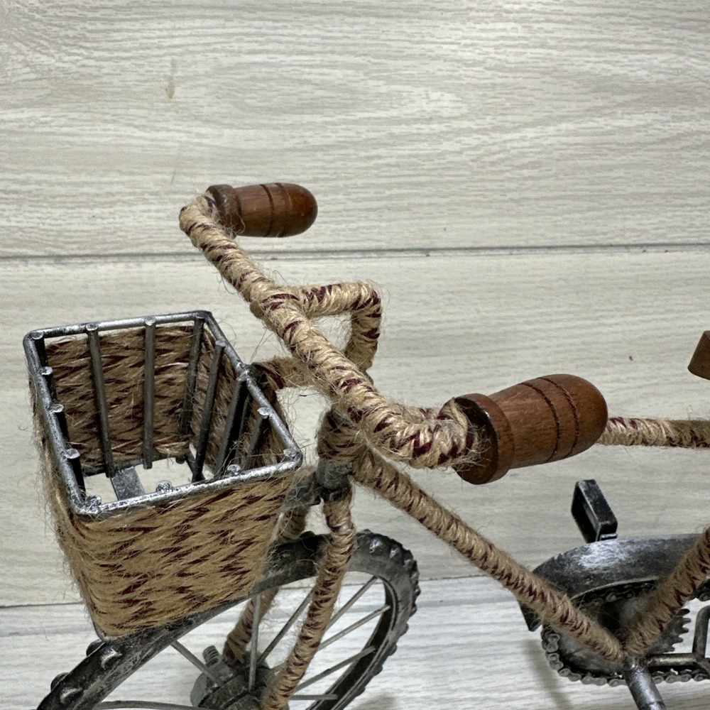 Rustic Metal Wood Rope Decorative Bicycle 21x10.5" Shelf‎ Table Decor - Picture 3 of 7